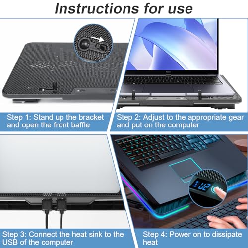PopuLike Laptop Cooling Pad, 8-Fan Adjustable Laptop Cooler Quiet with RGB LED Display, 7-Level Height Stand for 12-17 Inch Notebook, Dual USB Ports & Phone Holder, Manual Speed Control - Image 4