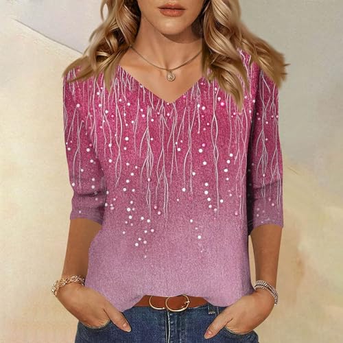 HTHLVMD Womens 3/4 Length Sleeve Tunic Tops Summer Fall Outfits 2025 Three Quarter Sleeve Casual V Neck T Shirts for Women