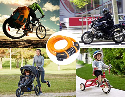 willceal Bike Lock Bicycle Chain Lock,with 5-Digit Resettable Number and Mounting Bracket,Combination Coiling Cable Lock Best for Bicycle Outdoors - 4 Feet x 1/2 Inch (Orange) - Thumbnail 6
