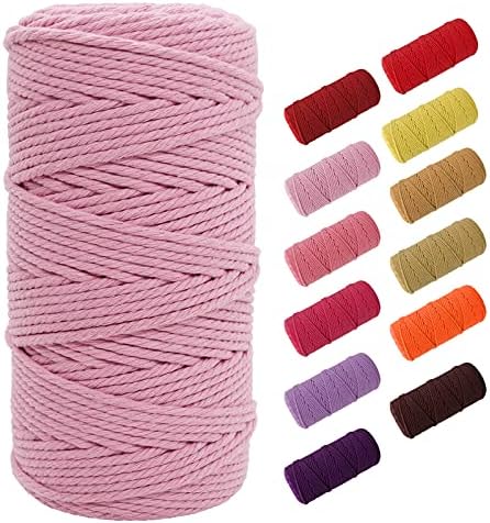 SUNTQ Macrame Cord 4-Strand Twisted Cotton (4mm x 328 Feet) Soft Cotton Rope for Handmade Plant Hanger,Wall Hanging,Crafts,Knitting,Decorative Projects Light Line Gray Color Cotton String