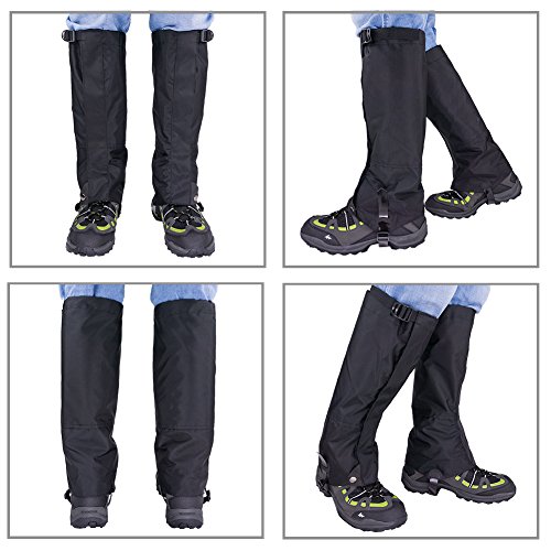 Qshare Leg Gaiters for Boots - Waterproof Hiking Climbing Hunting Snow High Leg Gaiters(Men and Women) (Black, Black-S)