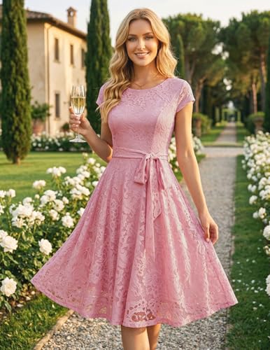 Image of MUADRESS Women's Lace Cocktail Wedding Party Dress | Wedding Guest Ready,Homecoming Event Style,Bridal Shower Outfit,Dinner Date Look,Tea Party Occasion,Birthday wear