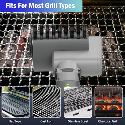 Elektrische Grillbürste, Elektrische Grillreinigungsbürste mit Verstellbarem Winkel, Edelstahl-Bürstenkopf, 3-Stufen Reinigung, 120 Min Laufzeit, Wasserdicht BBQ Grill Bürste Elektrisch für Grillroste
