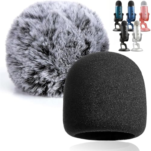 Image of 2Pcs High-Density Foam Windscreen & Furry Dead Cat Cover Compatible with Blue Yeti Microphone, for Yeti Mic, for Blue Yeti Pro USB Microphone