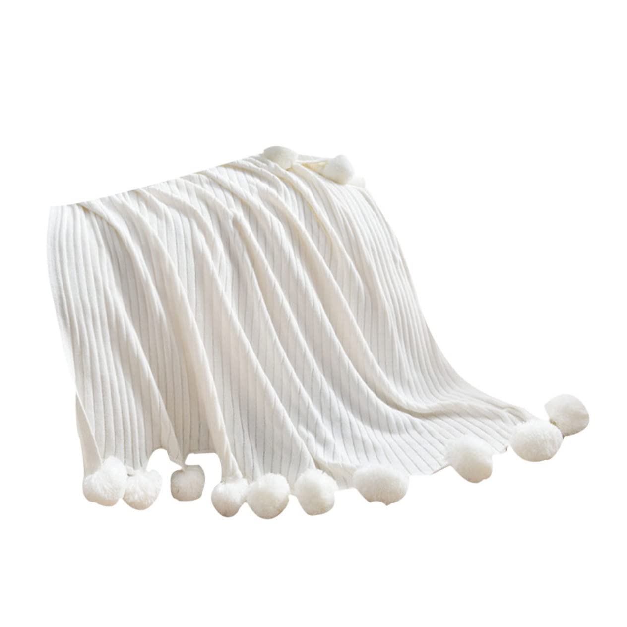 Couverture tricotée coton blanc anti-boules de poils plaid couchage pause déjeuner