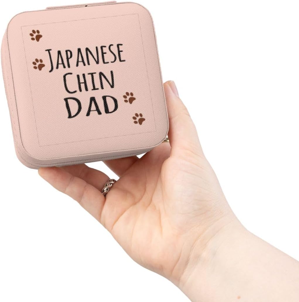 3dRose Japanese Chin Dog Dad - Doggie by breed - muddy brown paw prints - doggy lover proud pet owner love Jewelry Travel Case Pink
