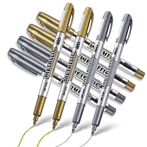 Hi.fancy Gold And Silver Pens Art Metallic Markers Pens 4 Silver Pens And 4 Gold Pens 0.5Mm Soft Tips For Black Paper, Card Making, Scrapbook Diy Album, Fabric Painting #TOP28
