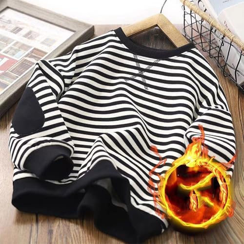 Oversized Girls Striped Crewneck Sweatshirt Fleece Lined Warm Long Sleeve Pullover Top Casual Y2k Fall Winter Sweater2