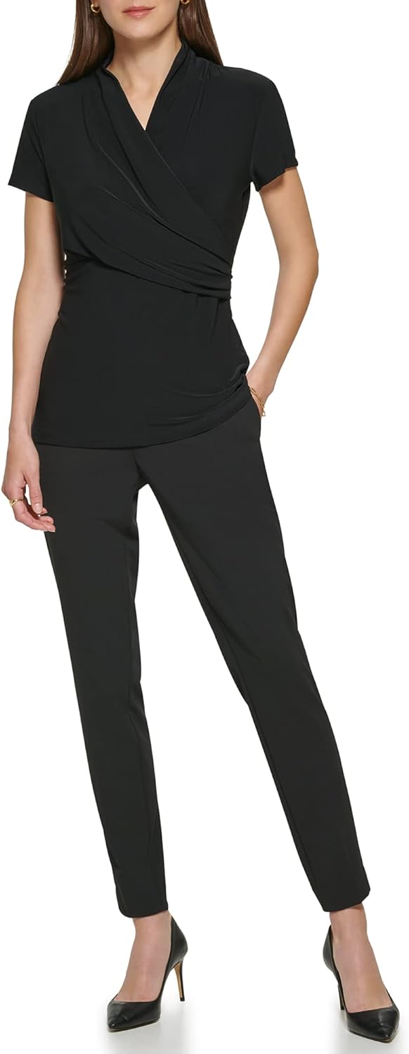 DKNY Womens Short Sleeve Cross Front Suit Blouse - Image 5