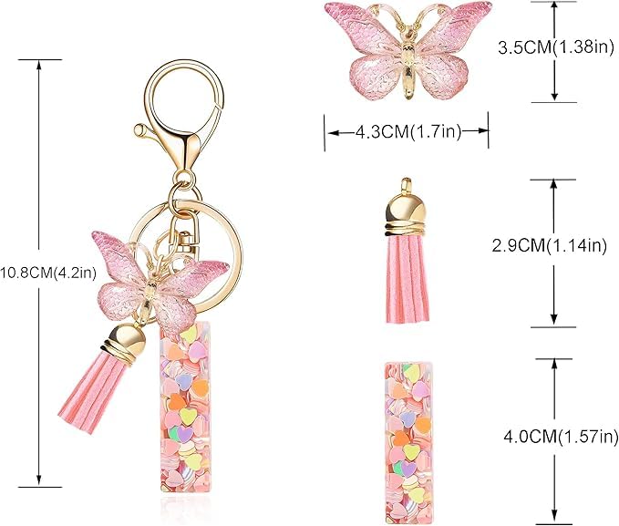 Image of GEOCARTER Lightweight Fashion Initial Letter Key Ring with Butterfly Pendant & Tassel, Stylish Purse Charm for Handbags, Car Keys, Gifts for Girls & Women