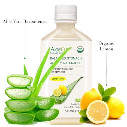 Aloecure Usda Organic Aloe Vera Juice Lemon Flavor, Bottled Within 12 Hours Of Harvest - Inner Leaf Aloe Vera, Natural Acid Reflux Treatment, Gerd, Natural Acid Buffer - Pure Aloe Juice For Digestion #TOP7