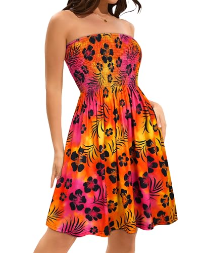 Image of elescat Summer Dresses for Women 2026 Strapless Casual Beach Cover Ups Tube Top Sundress