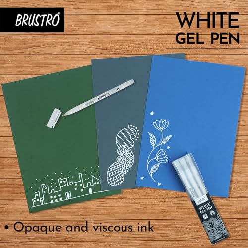 BRUSTRO White Gel Pen | Tip size -1 mm|Pack of 3 | Ideal for Students and Adults, Drawing, Mandala Arts, Students, Office Use, Writing, Pen Set (Image - 2)