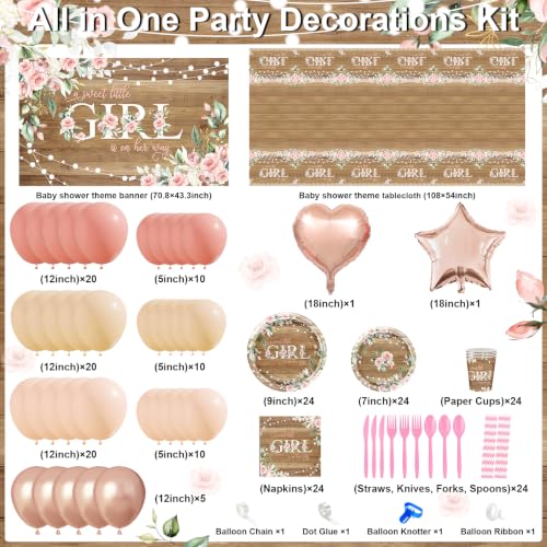 Lecheme Rustic Floral Baby Shower Decorations for Girl 295 PCS, Serves 24 - image 2