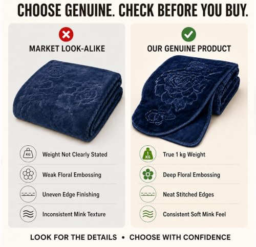 Image of BSB HOME 280 GSM Micromink Blanket, Premium Soft Warm Cozy Winter Blanket, Plush Double Bed Blanket, Ultra Soft Comfortable Bedding, Embossed Floral Design, 40 x 80 Inches (103 x 205 cm) - Deep Teal