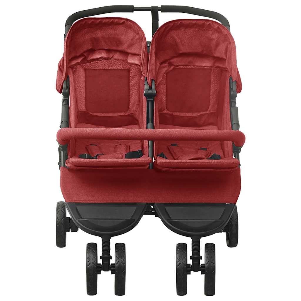 vidaXL Poussette Double Pliable Bébé Enfants Voyage Extérieur Acier Rouge