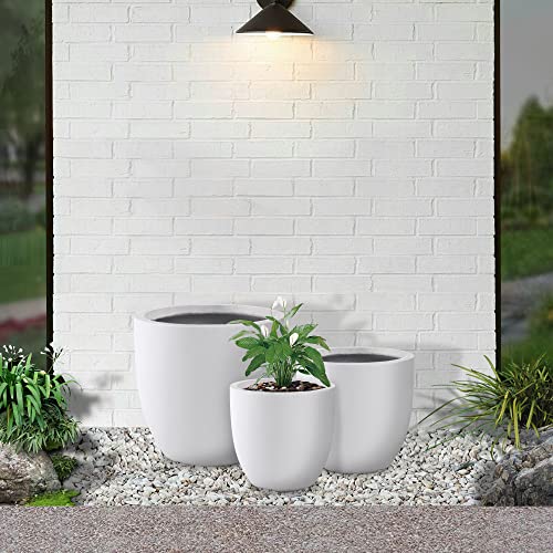 Image of Kante Set of 3 White Concrete Bowl Planters 18 inch 14 inch 10 inch Dia