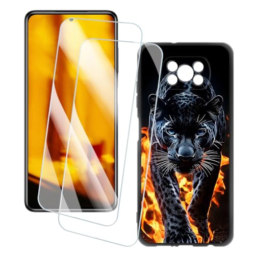 OAGELIM 2�Z�b�g �X�N���[���v���e�N�^�[ + �P�[�X Xiaomi Poco X3 Pro (6.67 �C���`) �Ƃ̌݊������� �A�[�e�B�X�e�B�b�N�J�X�^���v�����g�J�o�[�Ƌ����K���X�t�B���� �X�N���b�`�h�~ (�`�[�^�[)