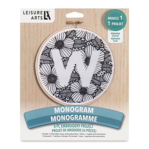 Image of LEISURE ARTS Embroidery Kit 6 inch Monogram - Embroidery Kit for Beginners and Adults, Cross Stitch Kits with Patterns, DIY Starter Set for Seasonal Craft Projects