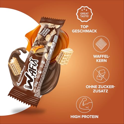 IronMaxx Wafix - Peanut Caramel 24 x 39 g | High Protein Waffelriegel mit Erdnussstückchen | Zuckerreduziert & knusprig | Ideal für unterwegs 2