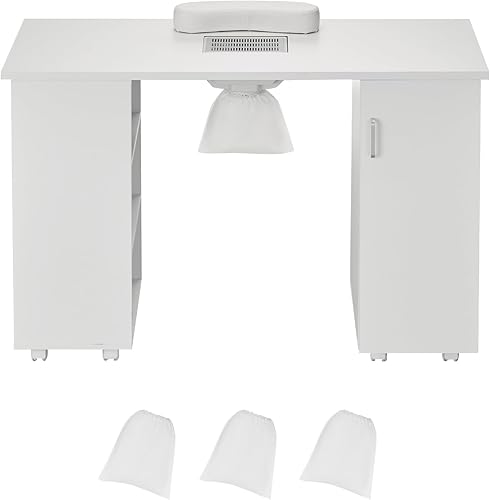 Miniatura 9 de VEVOR Mesa de manicura, estación de mesa de uñas con colector de polvo eléctrico, escritorio móvil de tecnología de uñas con 8 ruedas (8 con
