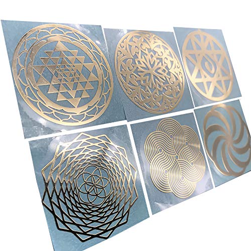 The Ancient Secret of Flower of Life Sacred Geometry Metal Sticker (Set of 6 Pieces) Energy Decals (Gold)