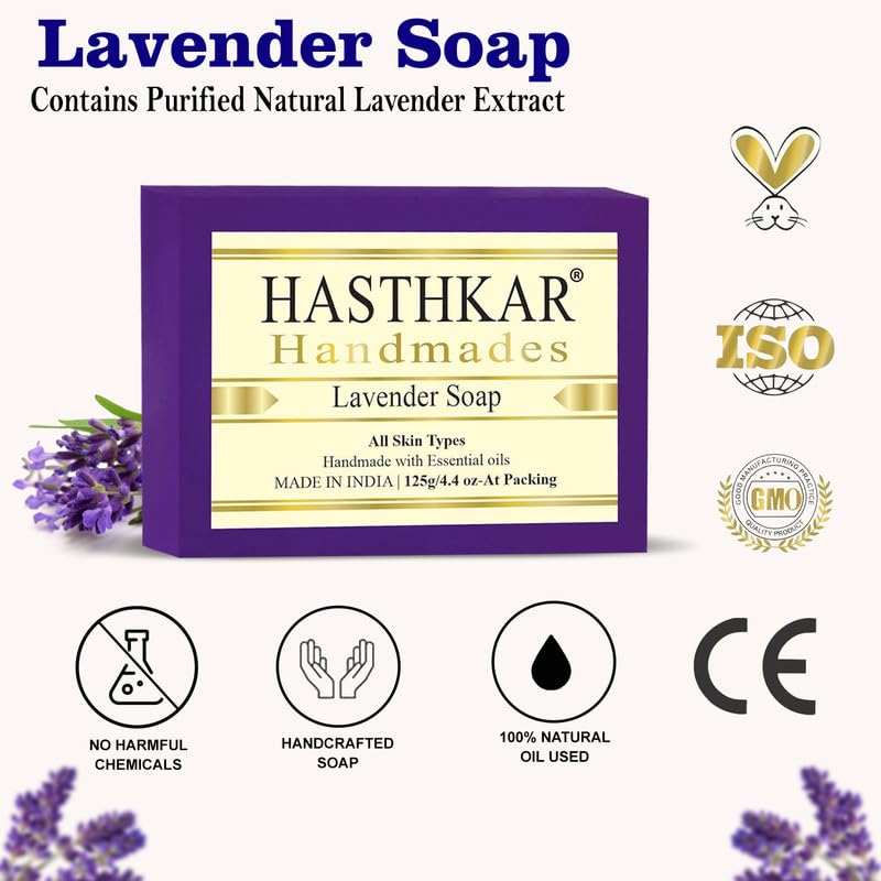 Image of byPureNaturals Hasthkar Handmades Glycerine Lavender Soap Bathing Bar for Men & Women 125 gm (Pack Of 4)