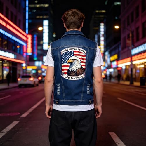 Image of Idopy Men`s American Flag Retro Ripped Denim Jeans Vest Sleeveless Jacket