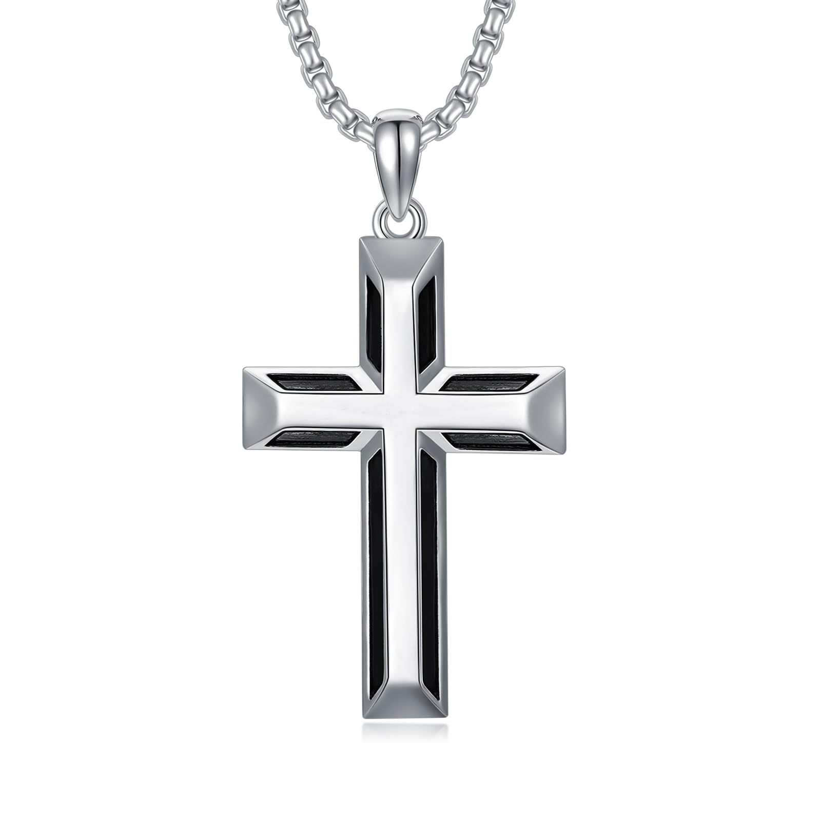 925 Sterling Silver Cross Pendant Necklace for Men Women Amulet Necklace Protection Jewelry Religious Gifts(With Gift Box)