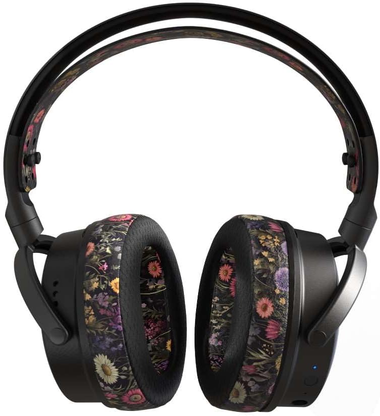 Front view of the Audeze Maxwell Flora Limited Edition headset, highlighting the floral pattern on both earcups.