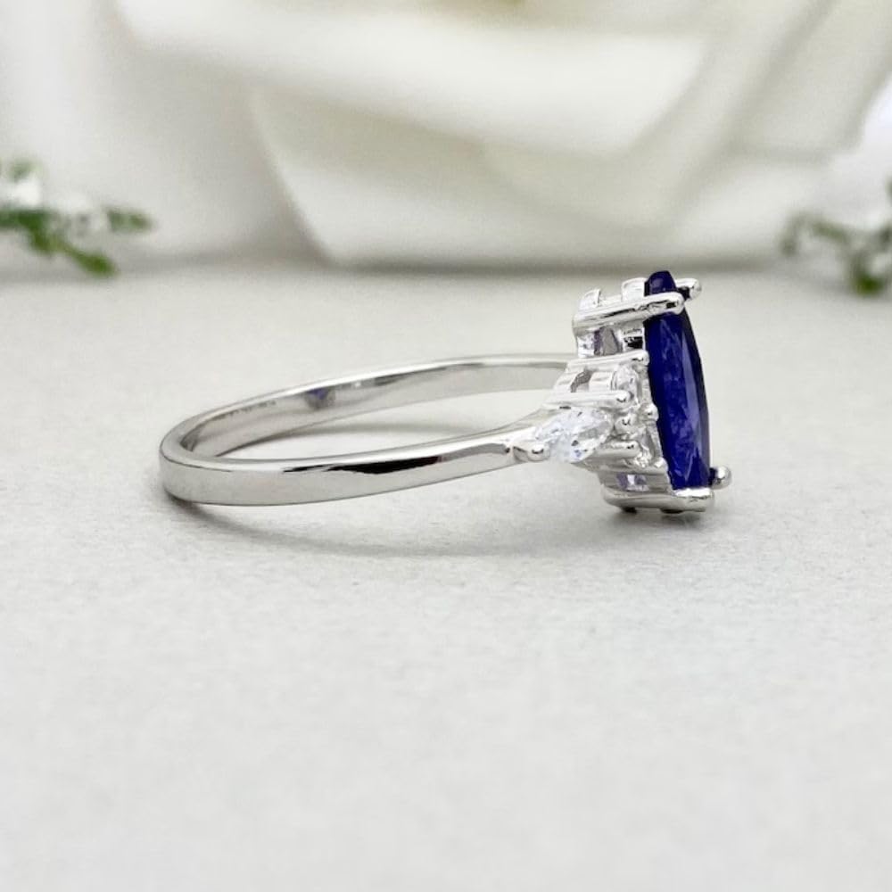 1 Ct Marquise Cut Sapphire Diamond Dainty Cluster Solitaire Engagement Rings For Women 14K White Gold Plated 925 Sterling Silver Handmade Customized Fancy Anniversary Ring Gift For Her