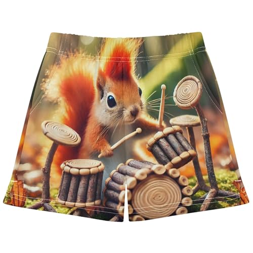 Girls Athletic Lounge Shorts Cute Squirrel Forest Animal Print Kids Youth Pajama Summer Casual Comfy Shorts, X-Small