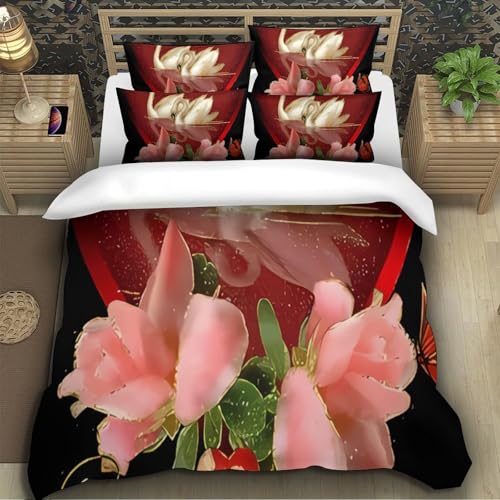 Housse de couette cygne 140x200cm hypoallergénique et douce pour lit enfant