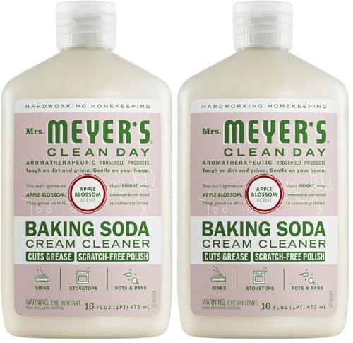 MRS. MEYER'S CLEAN DAY Baking Soda Cream Cleaner, Cuts Grease, Scratch-Free Polish, Plant-Derived Cleaning Ingredients, Apple Blossom, 16 Fl Oz, Pack of 2