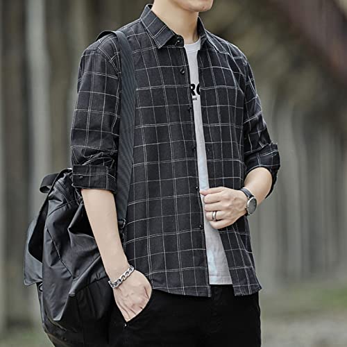 Men's Fashion Casual Striped Shirt Long Sleeve Plaid Button Down Shirts Flannel Business Plaid Work Shirts3