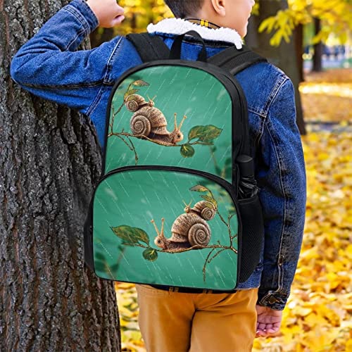 Kids Personalized Bookbag Green Cartoon Snail Print Backpack for School Student Adjustable Straps Girls Boys Padded Casual Backpack with Front Pocket Teens Daypack4