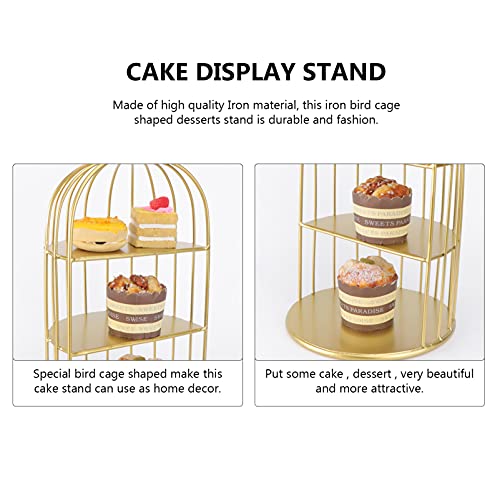 Doitool Three Layer Cake Stand Wrought Iron Bird Cage Shaped Food Fruit Candy Snack Server Tray Vanity Organizer Rack For Home Wedding Birthday Party 20Cm #TOP7