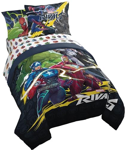 Image of Marvel Rivals Twin Comforter Set 5 Piece Superhero Bedding for Boys, Multi | Avengers, Comforter Sheets Sham Pillowcase, Official Product, Soft Microfiber, Machine Washable, Easy Care, Boys Gift