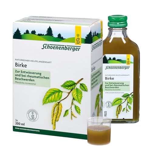 Schoenenberger - Birke naturreiner Heilpflanzensaft - 3x 200 ml (600 ml) Glasflaschen - unterstützende Behandlung bei rheumatischer Beschwerden - Durchspülungstherapie bei Harnweges-Infekten