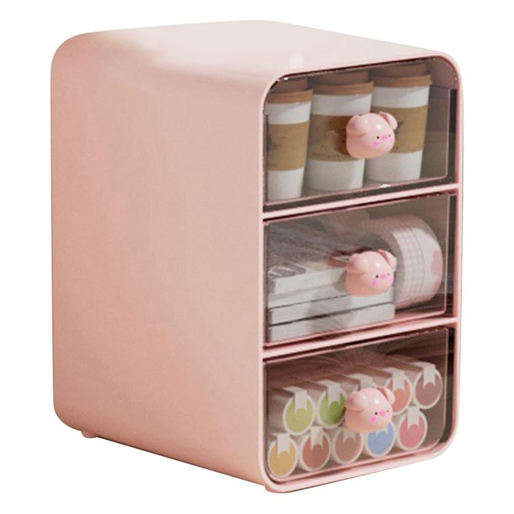 CTRLZS Cosmetic Storage Box Bathroom Countertop Organizer Desk Organizer with Drawers Pink-B