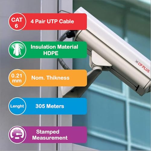 Image of CP Plus Cat6 UTP Cable | 305 Meter Box | Solid Bare Copper Conductor | 23AWG | 550 MHz Bandwidth | High-Speed LAN Networking Cable | Grey [CP-FUT-6TSRH-305]