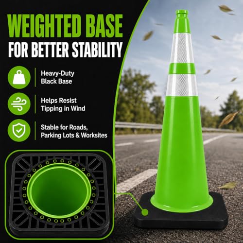 Image of BESEA 8 Pack 36 Inch Green Traffic Cones with Wide Weighted Base