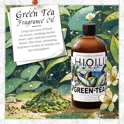 Image of HIQILI Green Tea Fragrance Oil, Refreshing Scents for Laundry - 5.07 Fl Oz | Long-Lasing Aroma for Wool Dryer Balls, Candle & Soap Making, Home Diffusers, Pet Safe, Graduated Dropper Included