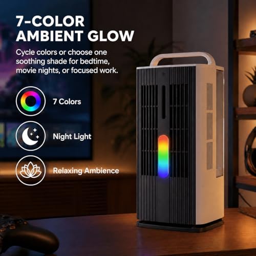 XAMATTS Portable Air Conditioner with Remote Control, 1700ml Evaporative Cooler with 7 Color LED Lights, 120° Oscillating Mini Air Conditioner with 3 Speeds & 7H Timer for Bedroom, Office Indoor Use by XAMATTS - Image 7
