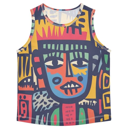 Boys Tank Top Shirts African Face Graphic Tribal Sleeveless T-Shirts Crew Neck for Kids Clothing Children