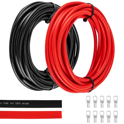 Image of 6 Gauge Wire 6 Awg Wires 15FT Black + 15FT Red, Battery Cable 6 Gauge Marine Wires, 6awg Copper Welding Cable Standard with Wire Lugs Terminal Connectors and Heat Shrink Tube