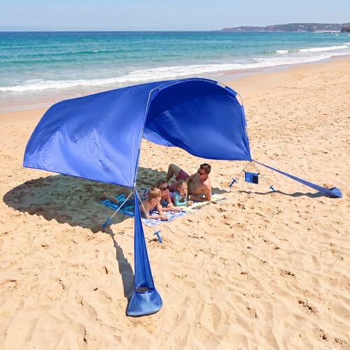 Tangkula 8 Person Wind Powered Beach Tent 100 Sq.ft UPF50+ Lightweight Beach Sun Shelter with Aluminum Supporting Poles 2 Sand Bags 4 Sand Anchors 2 Storage Pockets Carrying Bag (Navy)