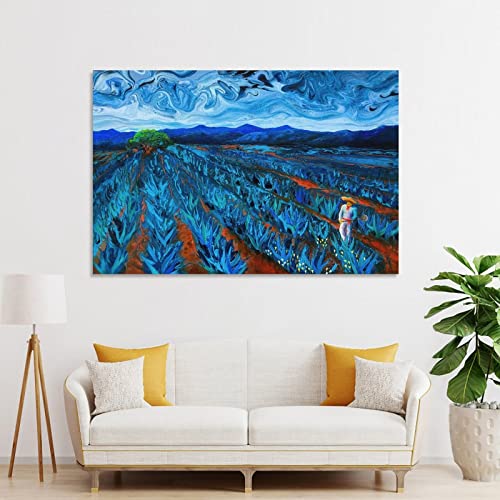 Kotian Fine Art Oil Acrylic Landscape Painting Agave Field Yellow Blue Nature Wall Art Poster Decorative Painting Canvas Wall Art Posters For Room Aesthetic 20X30Inch(50X75Cm) #TOP3