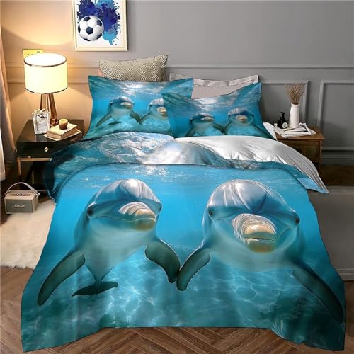 Housse de couette dauphins 3D imprimé microfibre respirant 3 pièces - 6