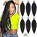 Produktbild 6Pack Pre Stretched EZ Flechthaar Yaki Haar 24inch Schwarz Langes synthetisches Haarverlängerungen (1B #, 6Stücke / Packung)